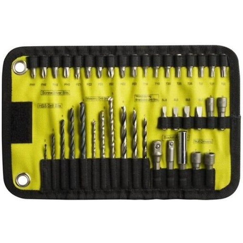 trousse textile 40 accessoires perçage bois - mé tal- bé ton + embouts vissage et boulonnage