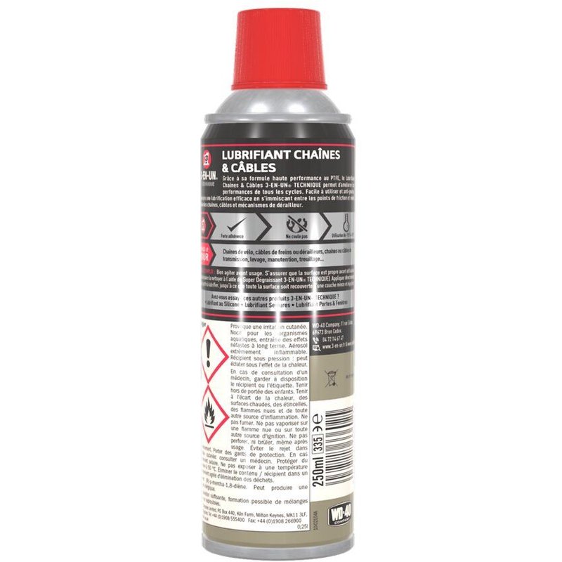 Lubrifiant 3 En 1 pour chaîne et câble Aérosol 250ml