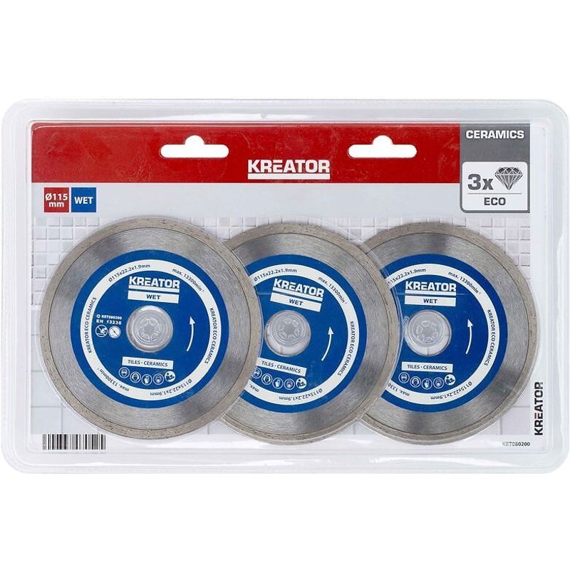 Disque diamant carrelage, faïence - Alésage 22,2 mm 3 disques 115 mm 1,9 mm