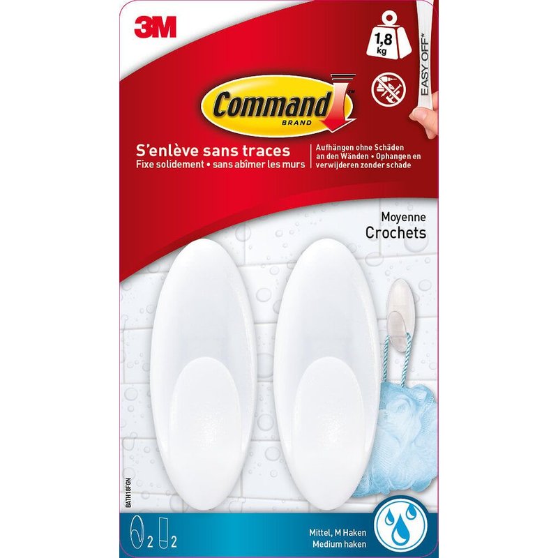 Lot de 2 crochets résistant à l'eau Glacé, COMMAND, blanc 1.3 kg