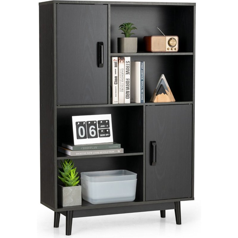 Meuble De Rangement Étagère 4 Niveaux Bibliothèque À Livre Moderne Porte Placard Compartiment Ouvert