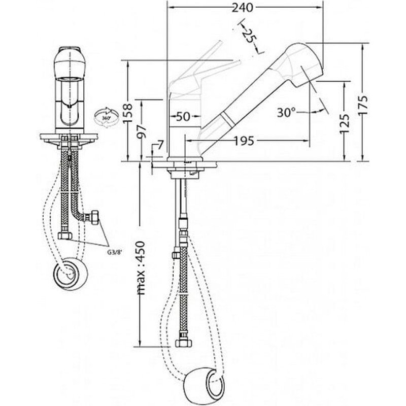 NOVARA PLUS - DOUCHETTE 2 jets extractible-Embase Ø 55 mm-H 175 mm-Chromé