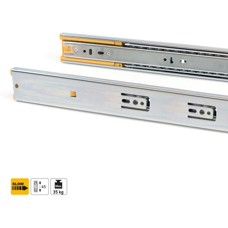 Coulisse à sortie totale - amortie - 35kg - 350 mm - zingué - par 5 EMUCA