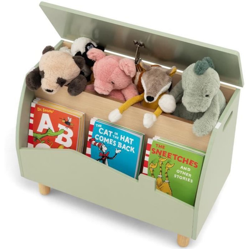 Costway Coffre Jouet En Bois, Couvercle Rabattable, Charnière De Sécurité, 60 X 30 X 44 Cm Rangement Salle De Jeux Vert