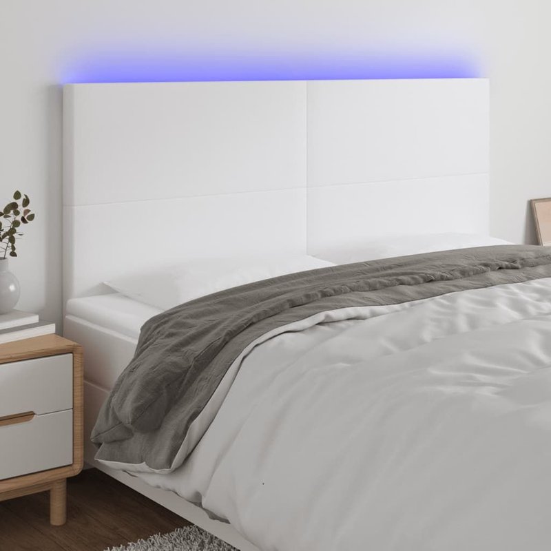 Vidaxl TĂȘte De Lit Ă Led Blanc 160x5x118/128 Cm Similicuir