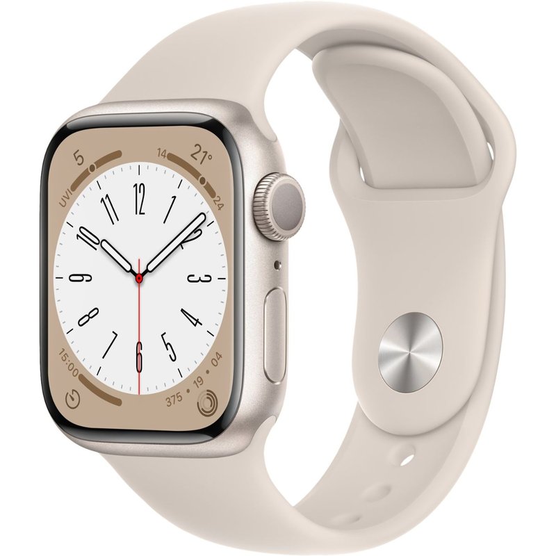 Apple Watch Series 8 (GPS) - 41 mm - aluminium droit - Montre connectée avec bracelet sport - fluoroélastomère - droit - taille du bracelet : Normal - 32 Go - Wi-Fi, Bluetooth - 32 g