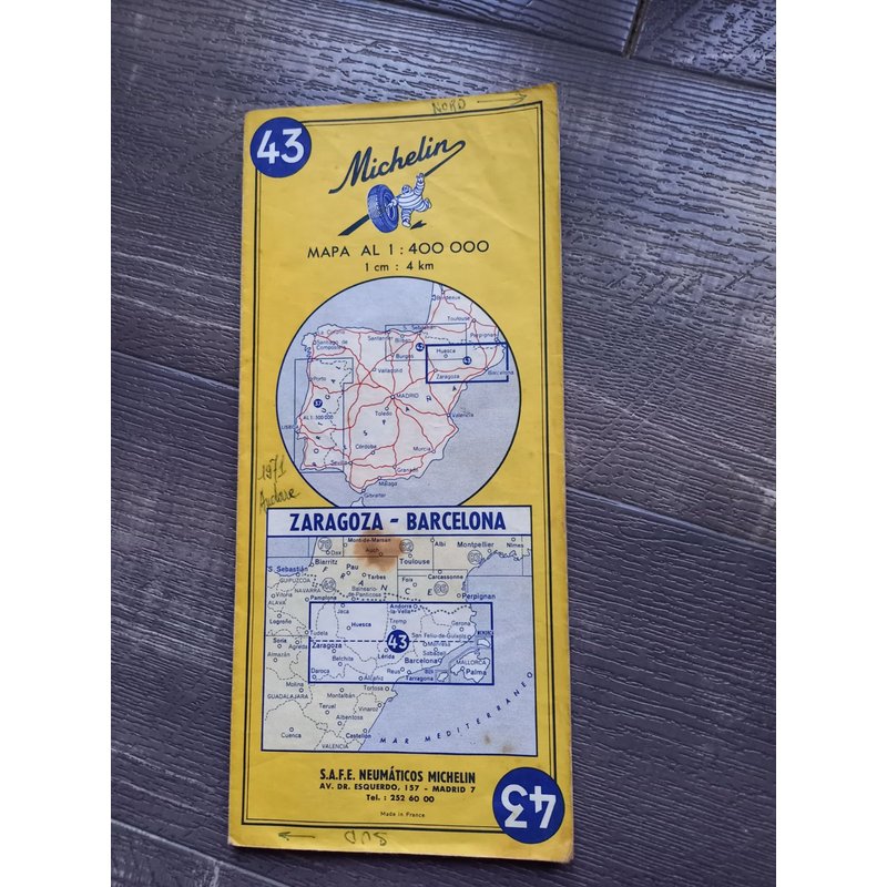 Carte Ancienne Michelin N ° 43 Zaragoza- Barcelona Édition 1970