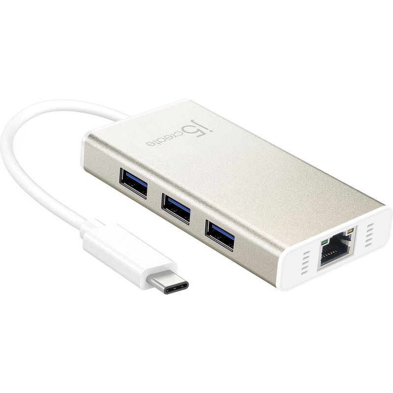 j5create JCH471 - Adaptateur réseau - USB-C - Gigabit Ethernet x 1 + USB 3.0 x 3 - aluminium
