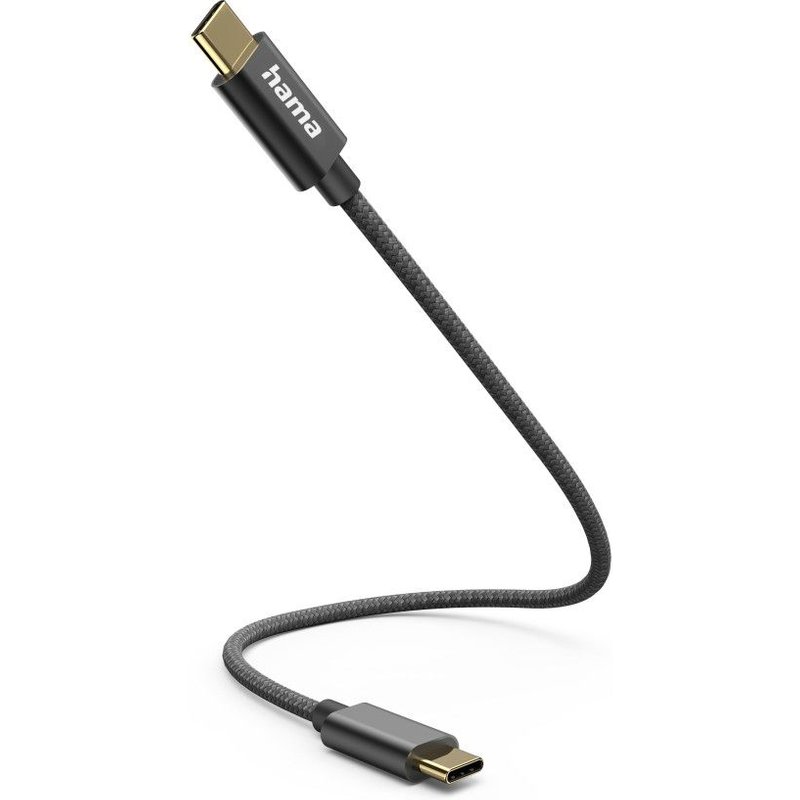 Câble de charge, USB-C - USB-C, 0,2 m, nylon, noir