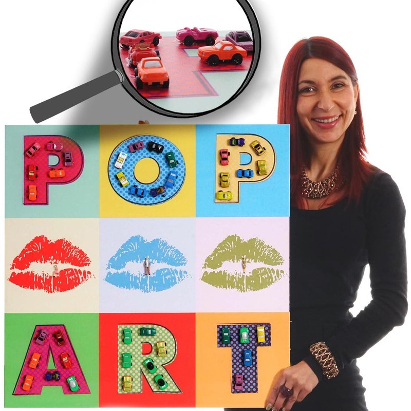 Tableau Pop Art En 3d Voitures / Toile De Décoration Murale Xl 60x60cm