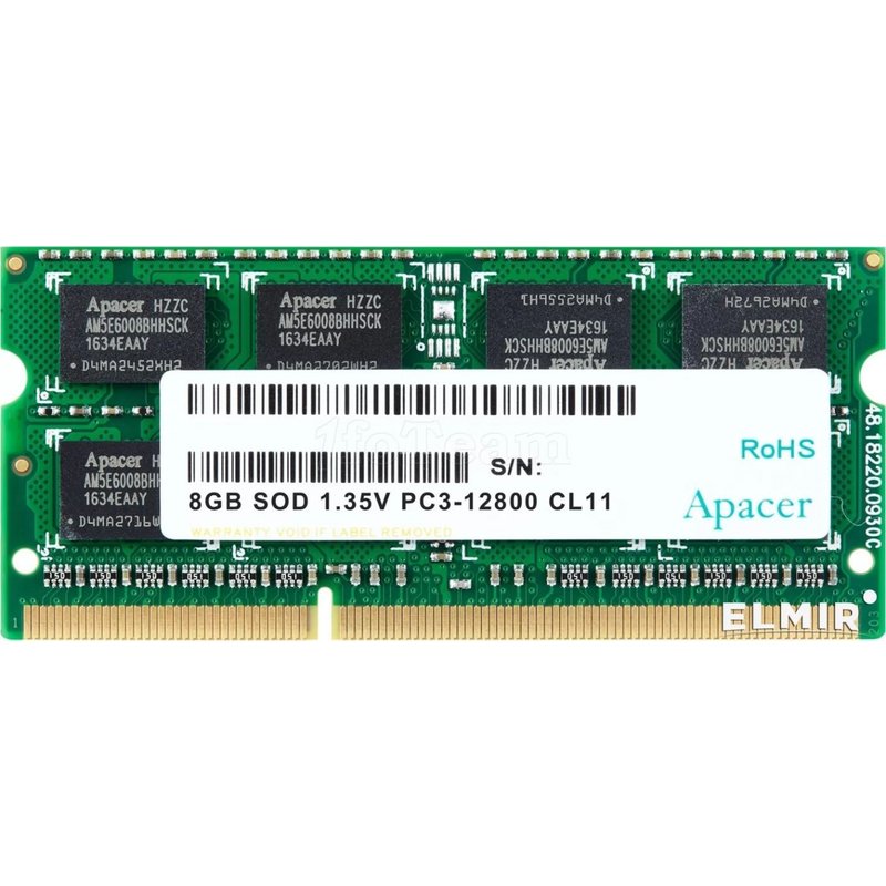 Barrette Mémoire Ram Sodimm Ddr3 8go Apacer Compatible Pc12800 (1600
