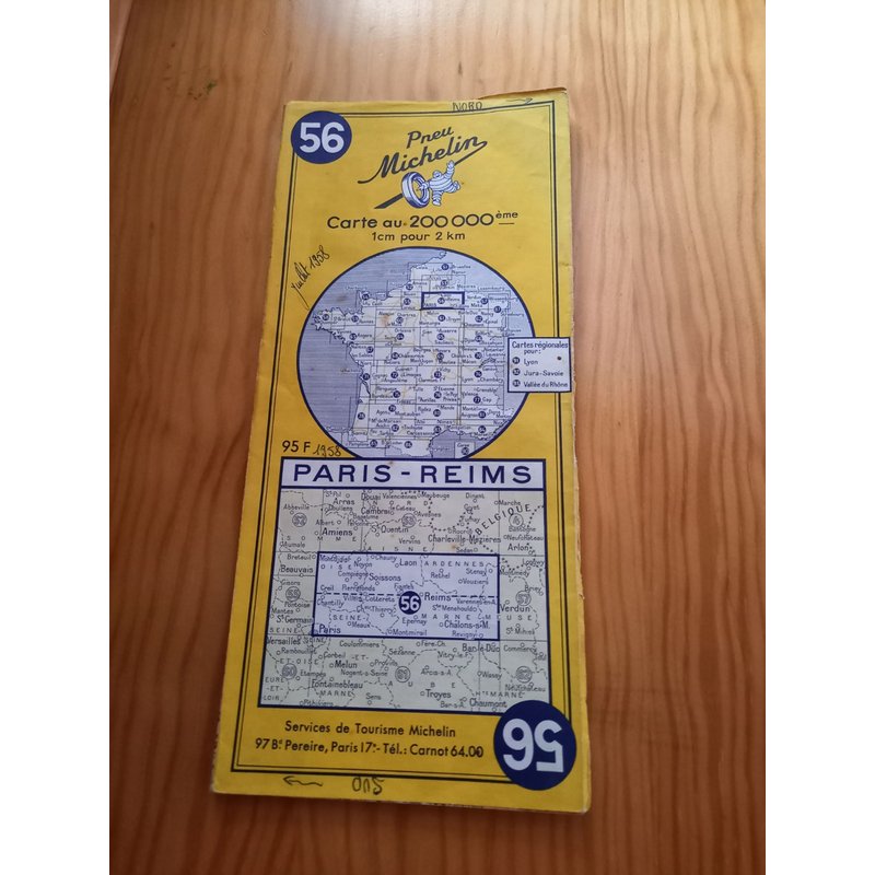 Carte Ancienne Michelin N° 56, Paris-Reims, Édition 1957