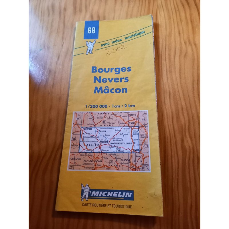 Carte Ancienne Michelin N° 69, Bourges-Nevers-Mâcon, 33° Édition De L'an 2000