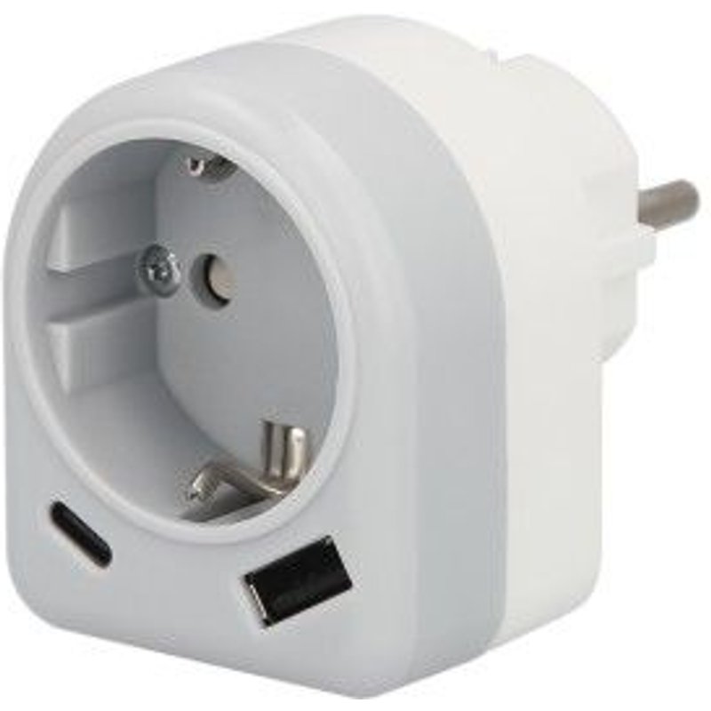 Enchufe / Adaptador Schuko Con 2 Tomas, USB A / C. Potencia Maxima 3680 W. Cargador Moviles, Cargador 2 Tomas, Adaptador Movile