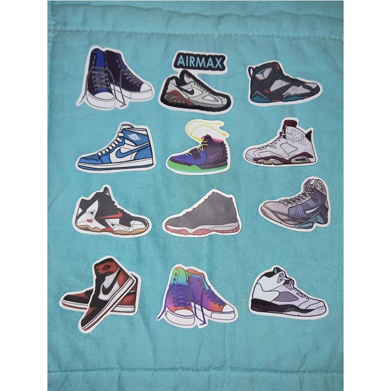 Super Lot De 12 Autocollants Baskets Sneakers Collection Nike Air Jordan 1 Mid Airmax - Lot Neuf Stickers Repositionnable