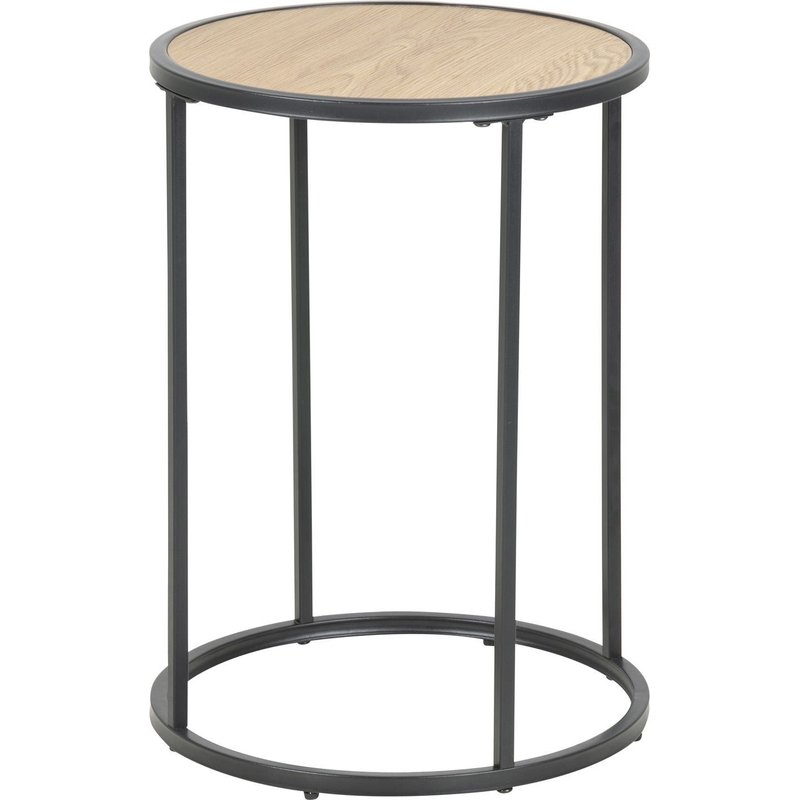 Table D'appoint Ou Bout De Canapé Rond En Mdf Et Métal Diam.40cm - Beige Et Noir