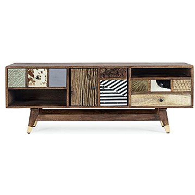 Meuble Tv 2 Portes 2 Tiroirs 140x40x48 Cm En Bois De Manguier