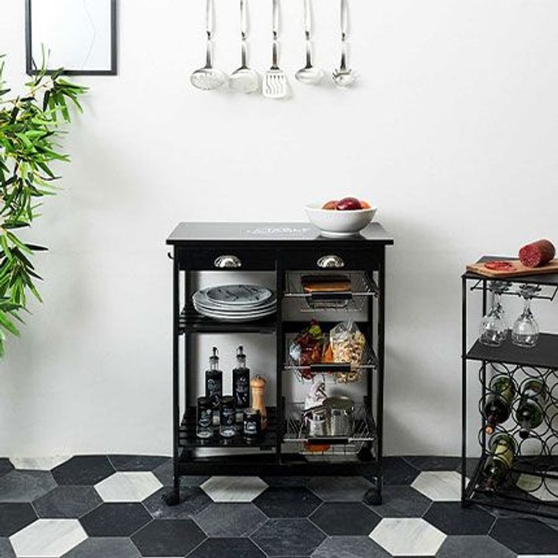 Desserte À Roulettes 67x35x81 Cm Noire