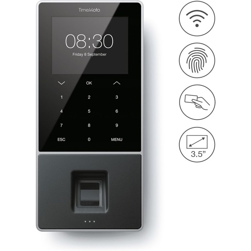 Terminal de contrôle de présence avec carte RFID et contrôle des empreintes digitales ou code PIN Timemoto Tm-828