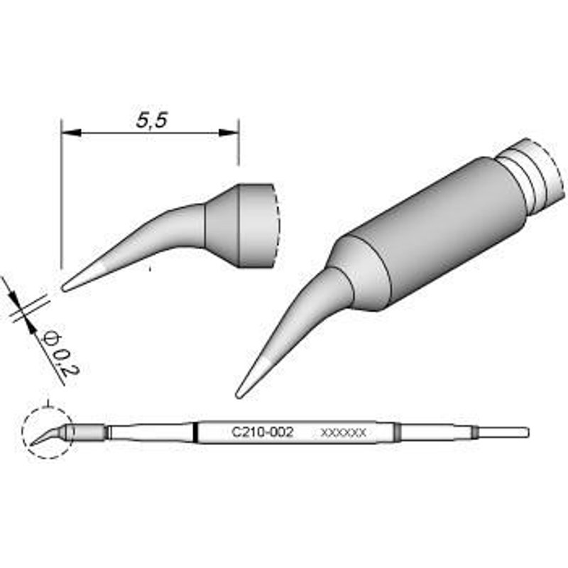 Cartouche avec pointe coudée de 0,2 JBC C210002 Ø 0,2 pour les fers à souder T210