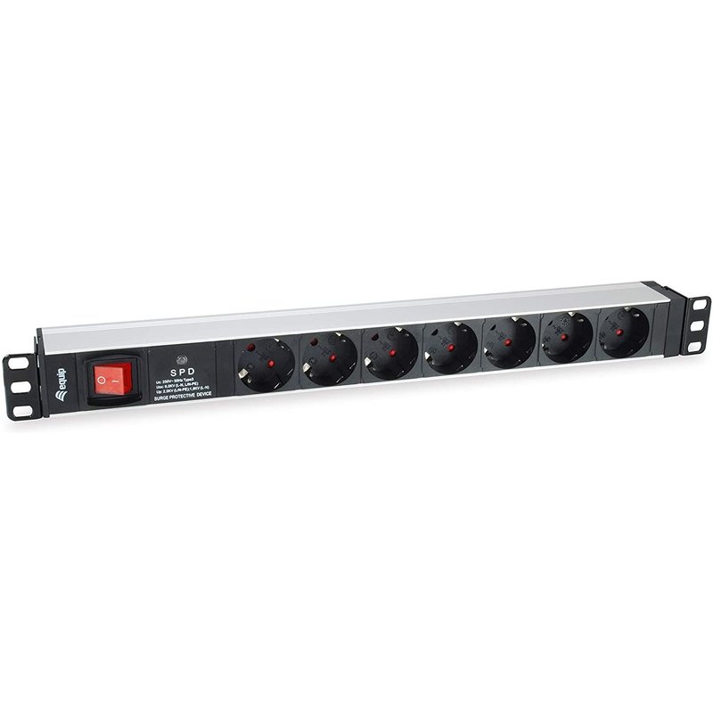 Rack de barrettes d'alimentation 19 1u 7 prises avec interrupteur et Spd