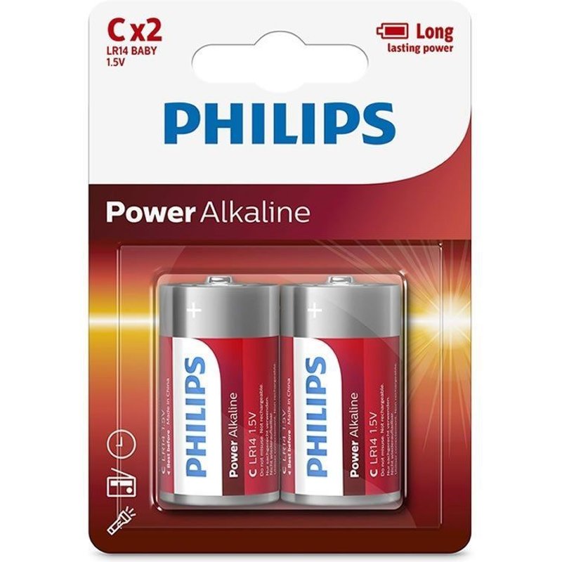 Lot de 2 c philips lr14p2b/05/ 1,5v/ piles alcalines.