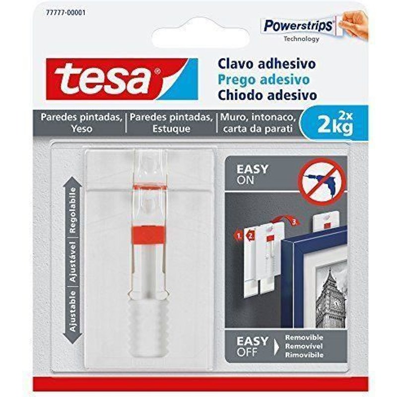 Tesa -Clou adhésif réglable pour mur sacrées et plâtre 2kg - 77777-00001-00