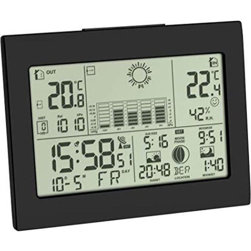 TFA Dostmann 35.1155.01 Station météo numérique avec capteur à distance, 16,8 x 13,6 x 6,4 cm, Noir