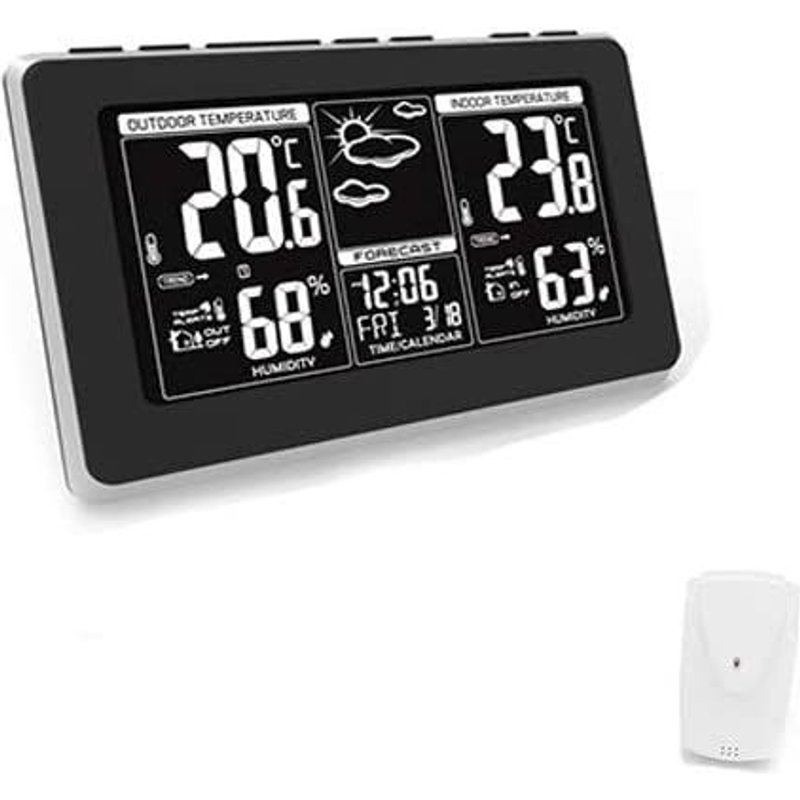 ADLER AD 1175 Station météo température et humidité intérieures et extérieures, capteur sans fil, prévisions météo, indicateur de date et d'heure, alarme.