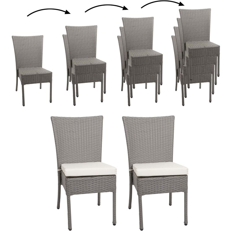 Lot De 2 Chaises En Poly Rotin Hwc-G19, Chaise De Balcon Chaise De Jardin, Empilable Gris, Coussin Crème