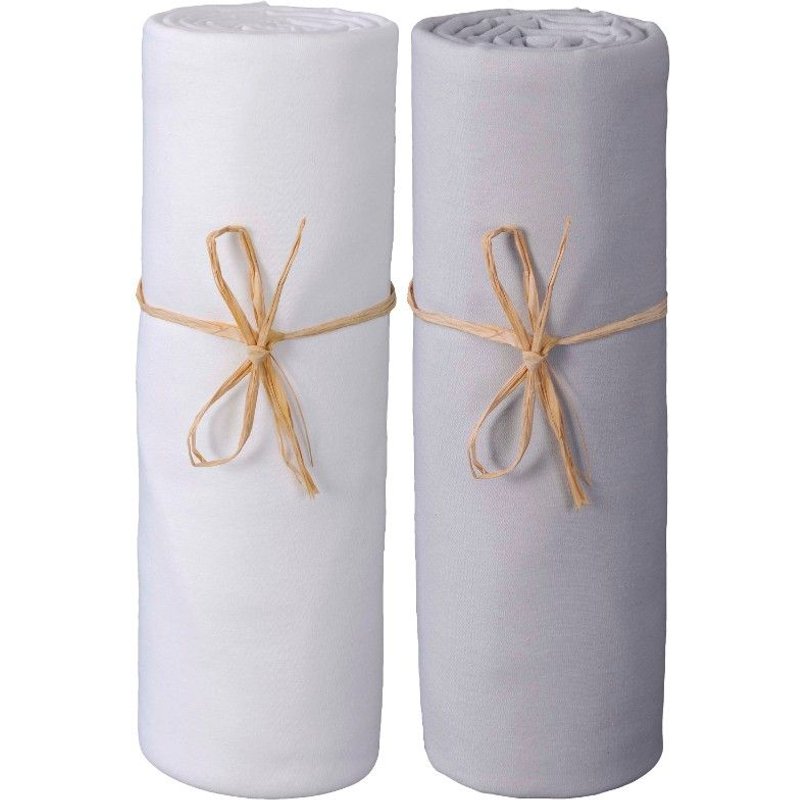 2 Draps Housse Jersey Bio Blanc Et Gris Perle 70 X 140 Cm