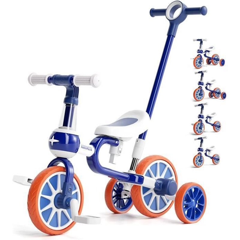 Costway Tricycle Evolutif 5-En-1 Avec Putter Pour Enfants 2-4 Ans, Pédale Et Roue Arrière Amovible, Siège Et Poignée Réglables Bleu