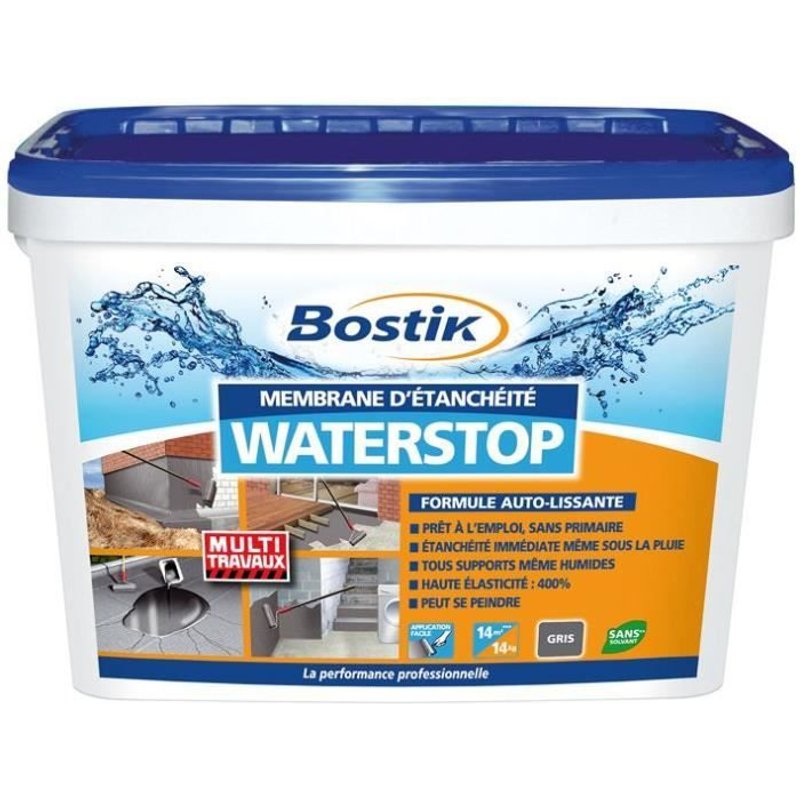 Membrane d'Etanchéité Waterstop BOSTIK Direct sans Primaire Gris Intérieur et Extérieur - Seau 14kg