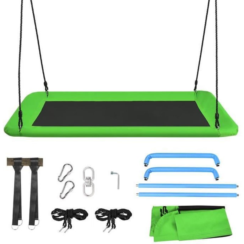 Costway Balançoire Nid En Plate-Forme En Tissu Oxford Avec Cordes De Suspension Hauteur Réglable 100-180cm 315kg Extérieur Vert