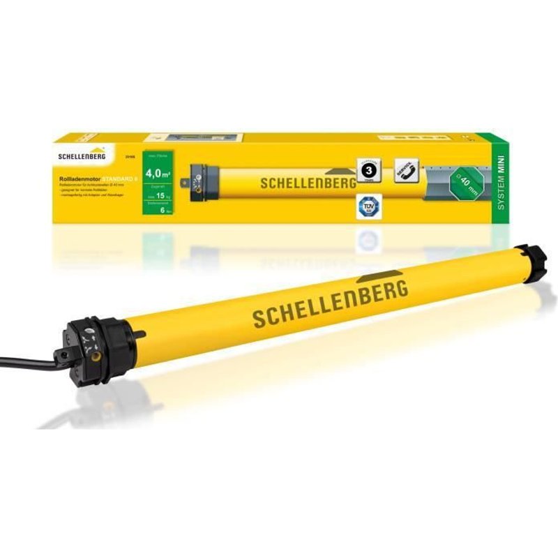 Schellenberg 20107 Moteur tubulaire de volet roulant pour tube octogonal de 40 mm, pour une surface max. de 4,0 m², 15 Kg / 6 Nm