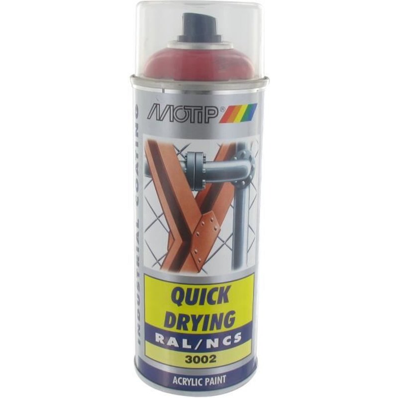 Bombe peinture Rouge carmin brillant acrylique RAL 3002 Motip 400 ml M
