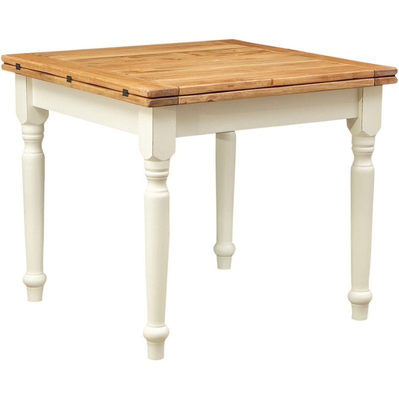 Table À Rallonge Style Champêtre En Bois Massif De Tilleul Avec Structure Antique Blanche Et Plateau En Finition Naturelle L90x