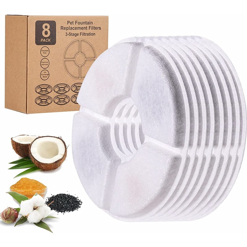 Filtres Pour Fontaines À Eau Chats Chien, Remplacement Fontaine À Fleur Filtres Avec Résine Charbon Actif Pour Distributeur D'eau De Fleur, Filtre Fontaine Eau Animaux (8 Pièces)