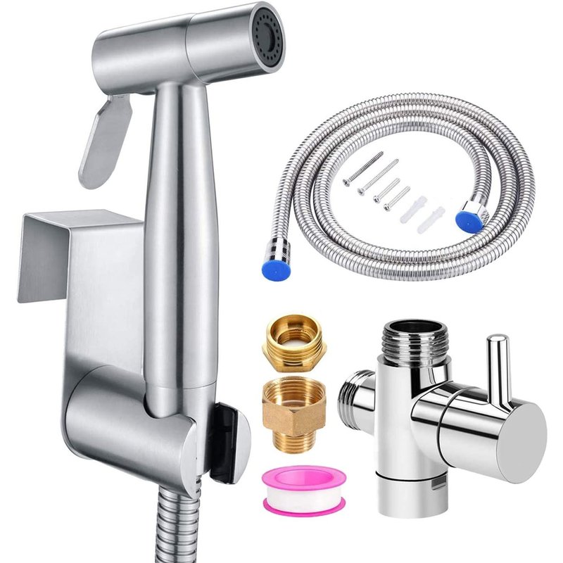Vaporisateur de Toilette Douchette à Main Bidet en Acier Inoxydable - avec Vanne 3 voies (1/2"-3/8") parfait pour Hygiène personnelle, Soins de nettoyage