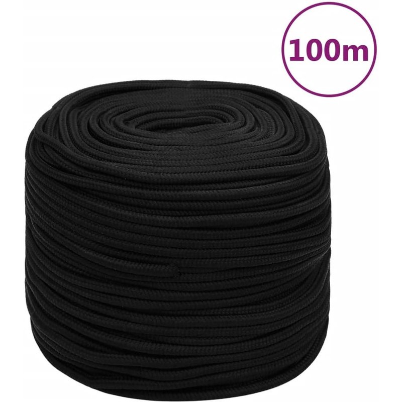 vidaXL Corde de travail Noir 6 mm 100 m Polyester