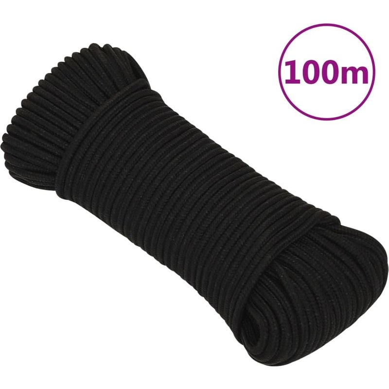 vidaXL Corde de travail Noir 3 mm 100 m Polyester