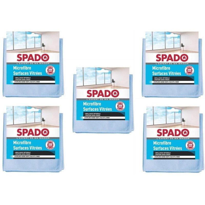 Spado Lot de 5 Microfibres Lavable 38x38cm pour surfaces vitrées Alu et Inox