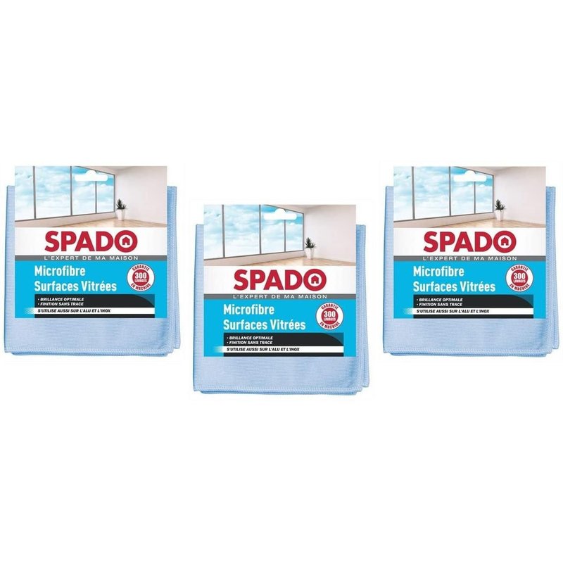 Spado Lot de 3 Microfibres Lavable 38x38cm pour surfaces vitrées Alu et Inox