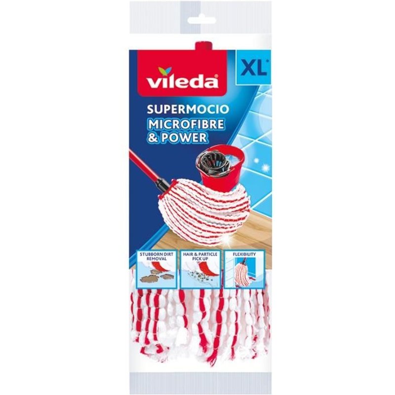 VILEDA Tête de balai de rechange SuperMocio Premium microfibres rouges et blanc