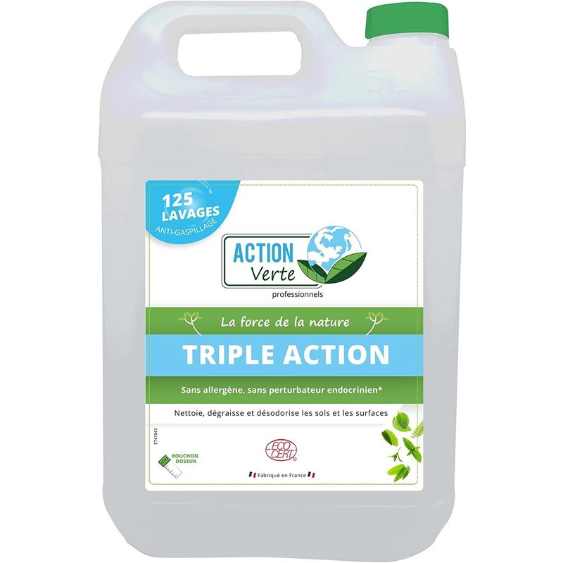 Action verte Bidon 5 l Nettoyant sols Triple Action Menthe Concentré Ecocert