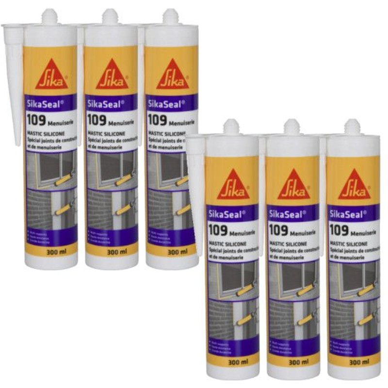 Lot de 6 mastic silicone SIKA Sikaseal 109 Menuiserie - Transparent - 300ml