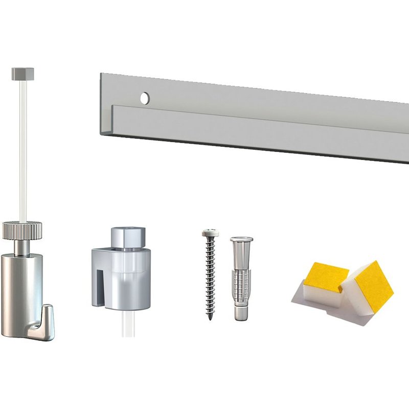 Cimaise Box Artiteq Classic PREMIUM Gris + fils perlon - 4 mètres - Kit accrochage tableau