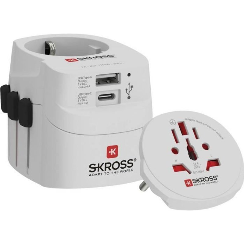 Skross 1302472 Adaptateur de voyage PRO Light USB (AC) - World