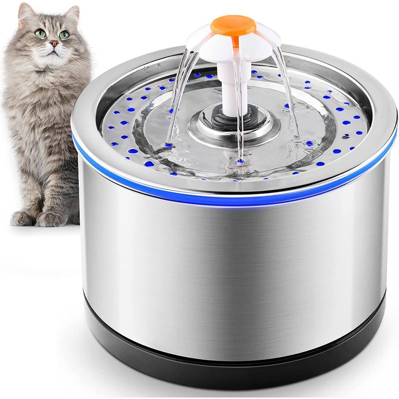 Fontaine À Eau Pour Chat En Acier Inoxydable, Filtration En 4 Étapes,Fontaine À Eau Pour Chat En Métal Ultra Silencieuse Avec Lumière Led Et Filtre Pour Animal, Chat Et Chien
