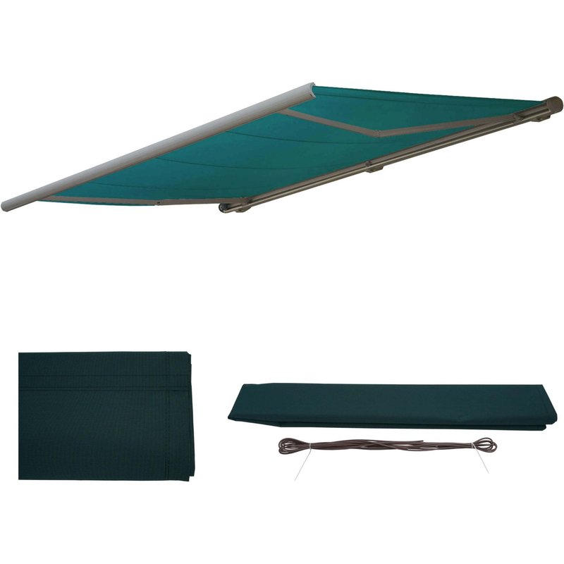 Housse de rechange pour store T123, cassette complète Housse de rechange protection solaire 4,5x3m polyester bleu-vert